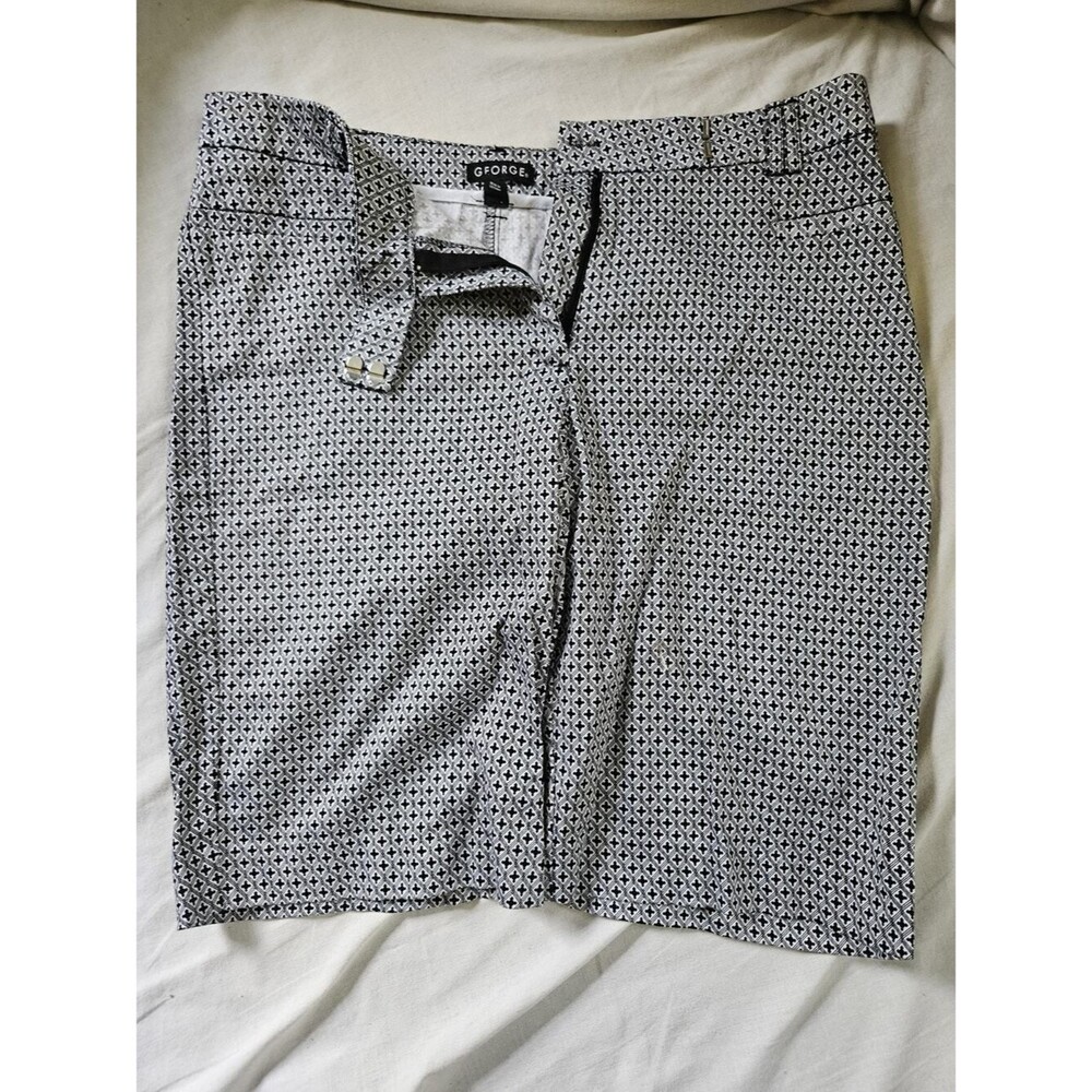 George Women's Size 8 Black White Geometric Print Pencil Skirt Lined Zip